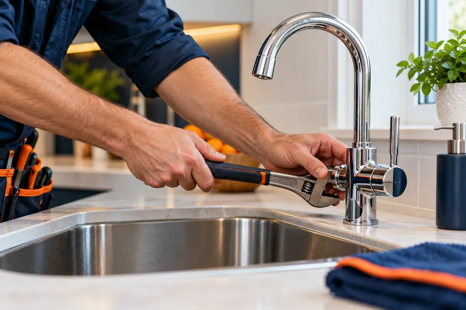 Plumbing repair at a kitchen sink